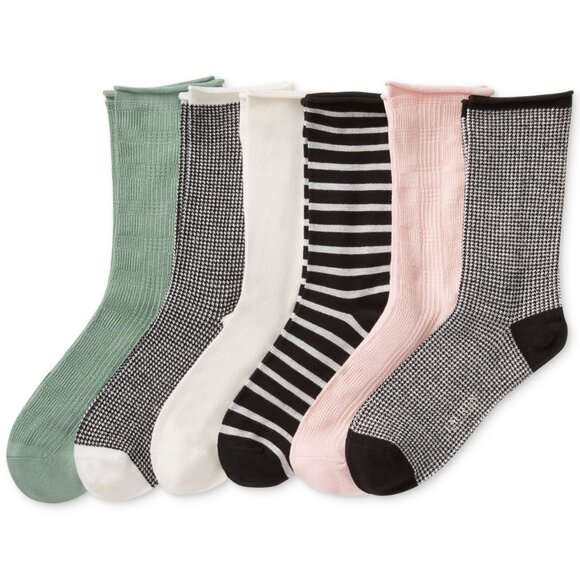 NIP Lauren Ralph Lauren Women's 6-Pk. Houndstooth Roll-Top Socks - Picture 1 of 1